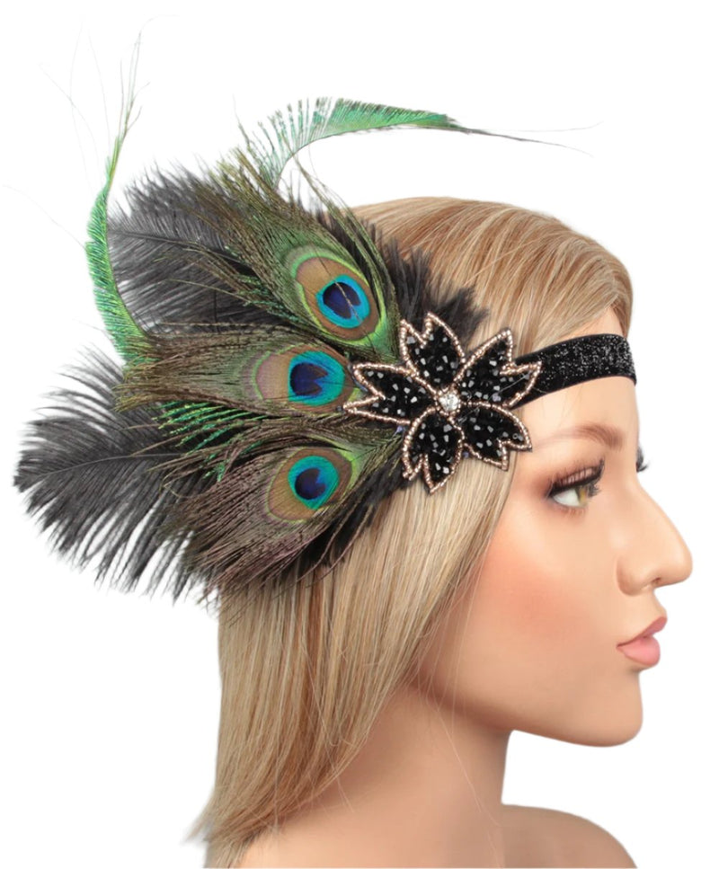 1920s Headband Feather Vintage Bridal Great Gatsby Flapper Headpiece
