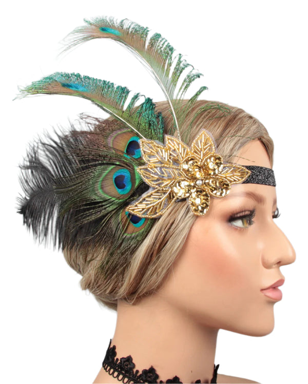 Ladies 1920s Feather Vintage Bridal Great Gatsby Flapper Headpiece