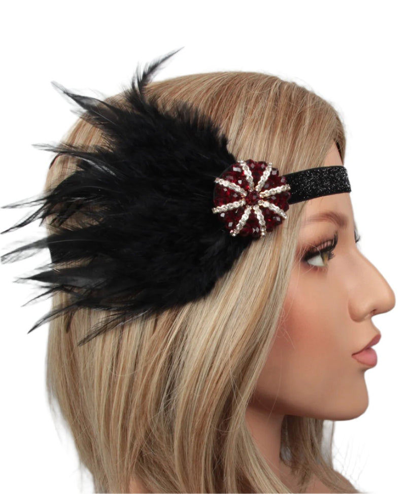 1920s Black Flapper Feather Great Gatsby Headpiece