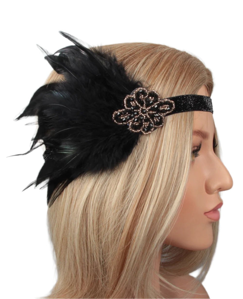 1920s Headband Feather Vintage Great Gatsby Flapper Headpiece