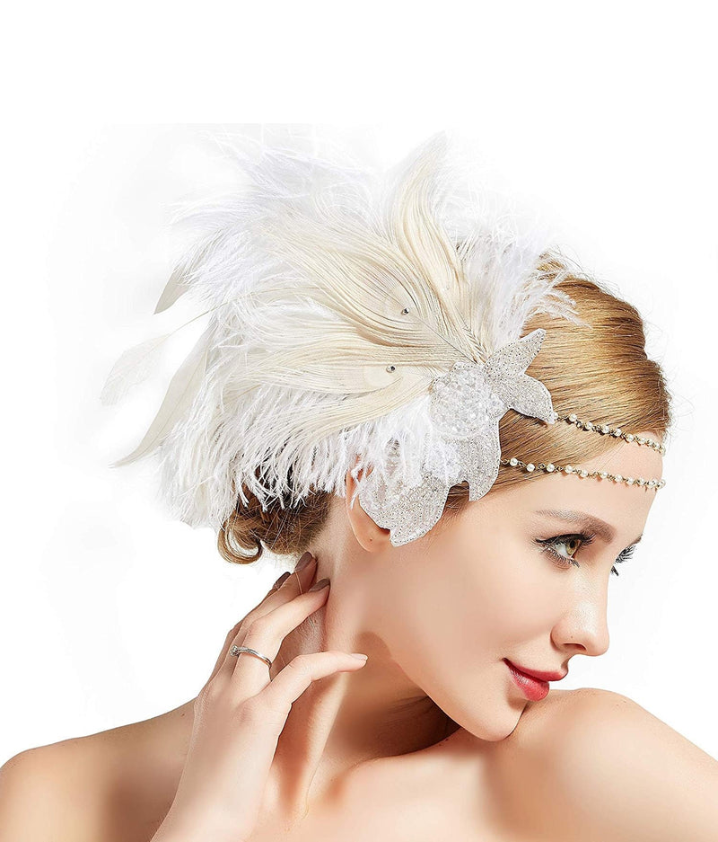 Womens 1920s Flapper Headpiece - Gatsby Feather Headband Costume Accessory