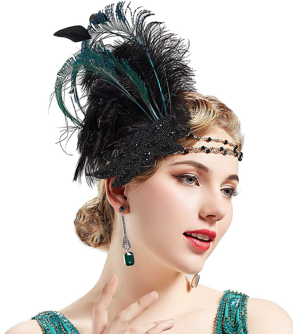 1920s Headband Feather Vintage Great Gatsby Flapper Headpiece