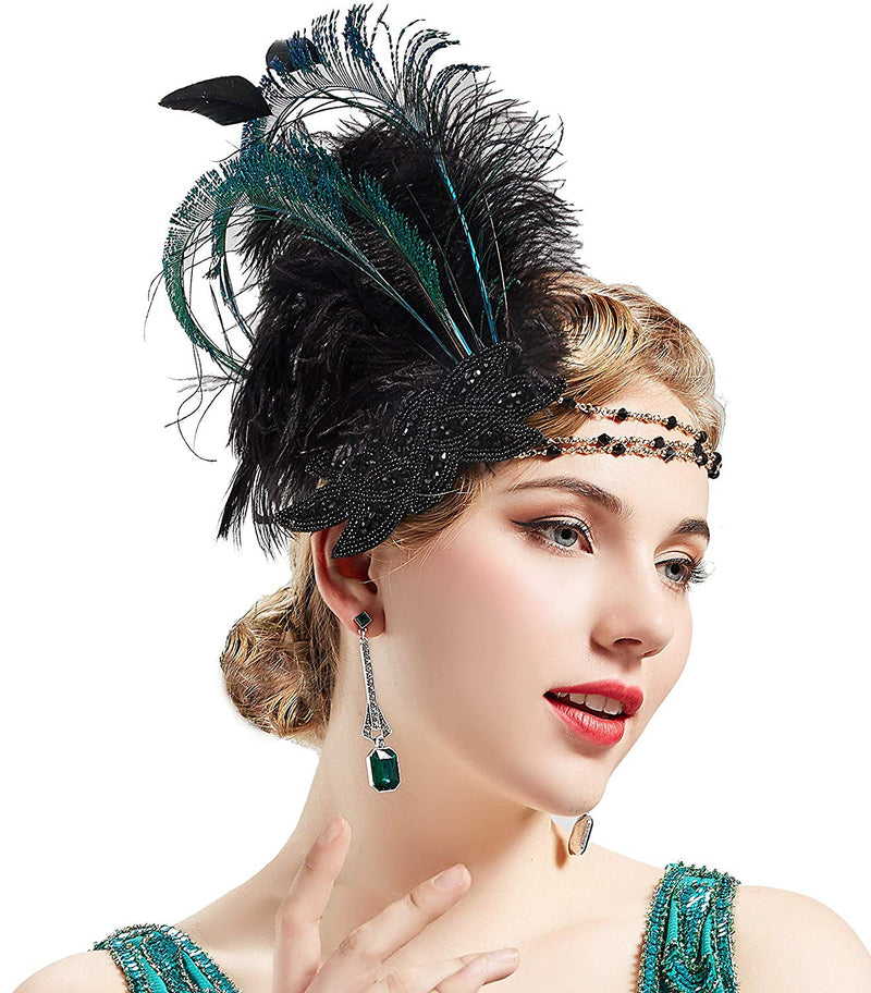 1920s Headband Feather Vintage Great Gatsby Flapper Headpiece