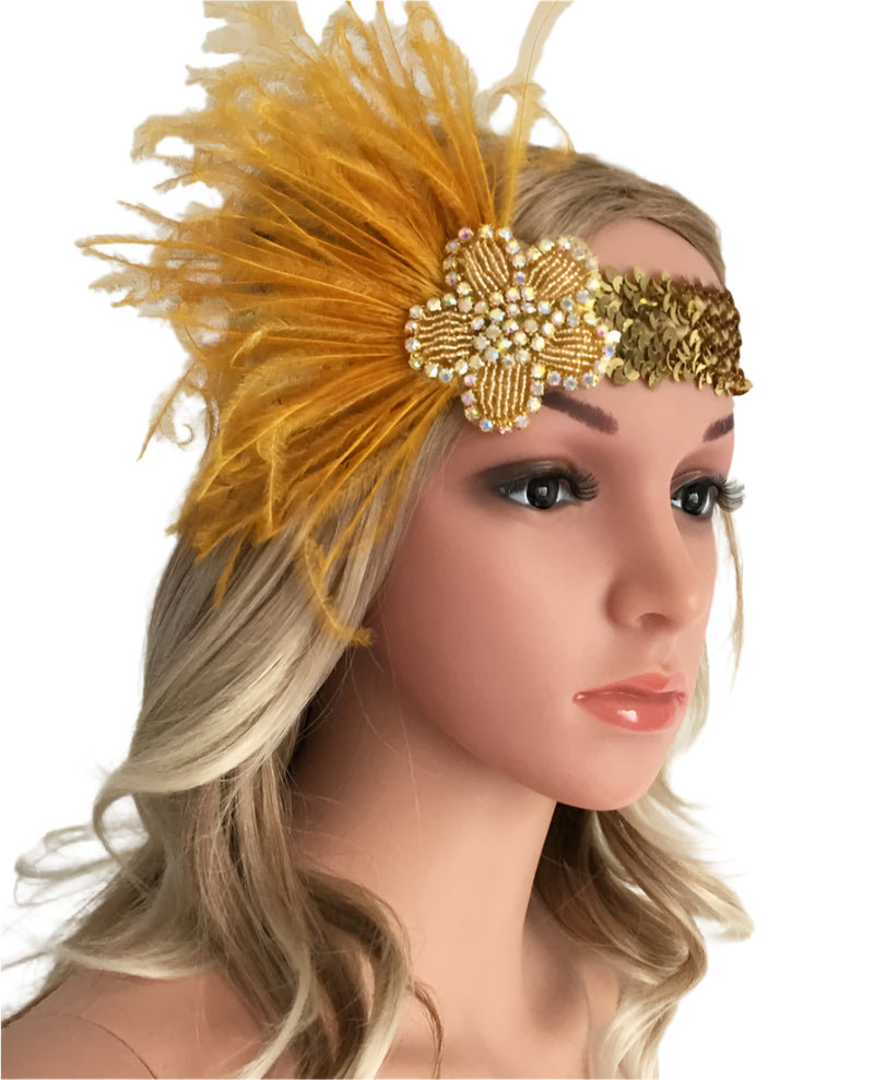 Ladies 20s Feather Vintage Bridal Great Gatsby Flapper Headpiece