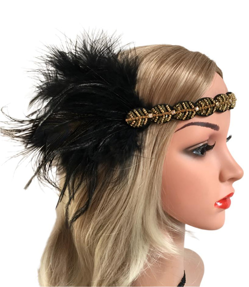 1920s Gangster Feather Vintage Bridal Great Gatsby Flapper Headpiece