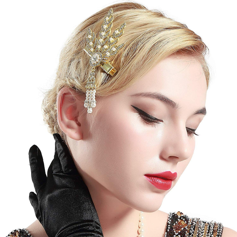 Womens 1920s Flapper Hair Clip - Art Deco Gatsby Rhinestone & Pearl Accessory