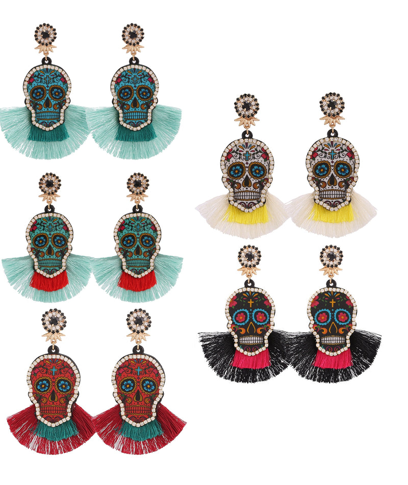 Day Of The Dead Sugar Skull Earrings Assorted Colors