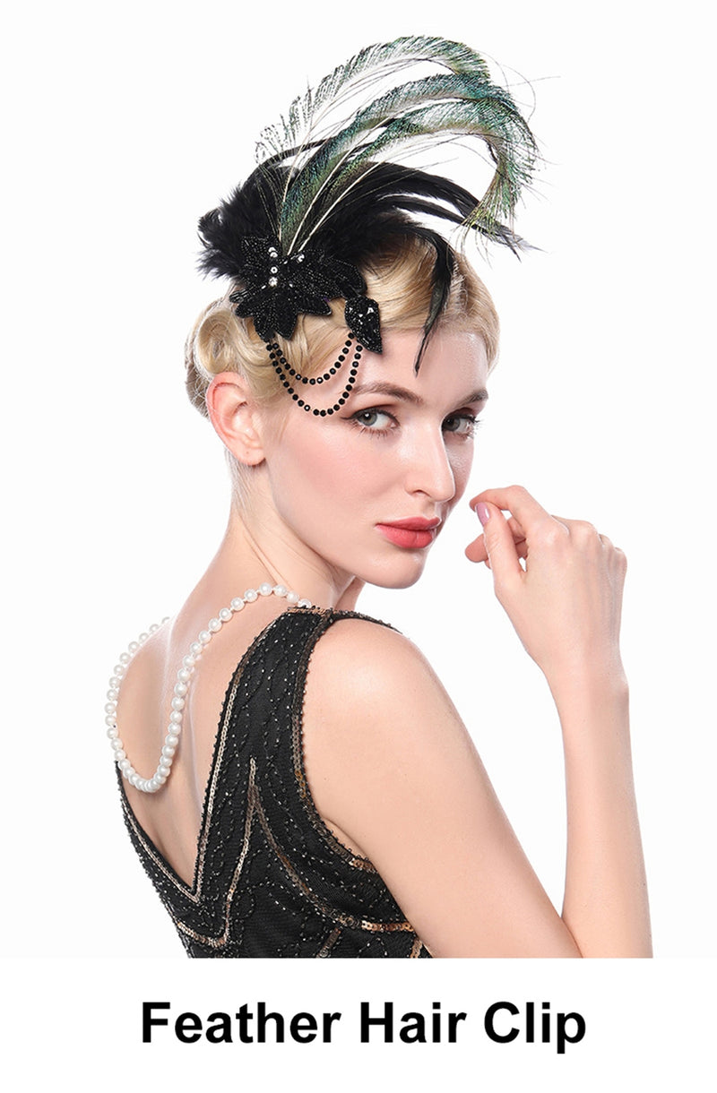20s Black Gatsby Feather Hair Clip