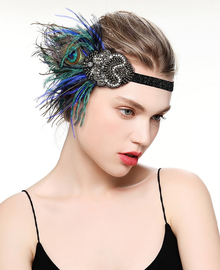 Adult 1920s Peacock Feather Headband - Gatsby Flapper Costume Accessory