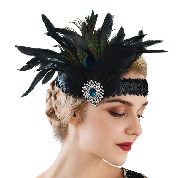 Ladies Black 20s Art Deco Flapper Headband