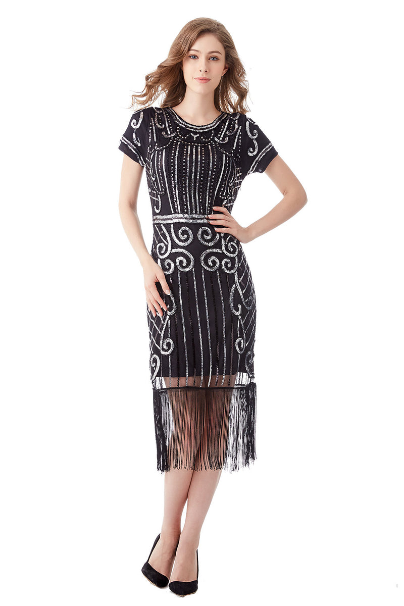 1920s Black Long Flapper Dress