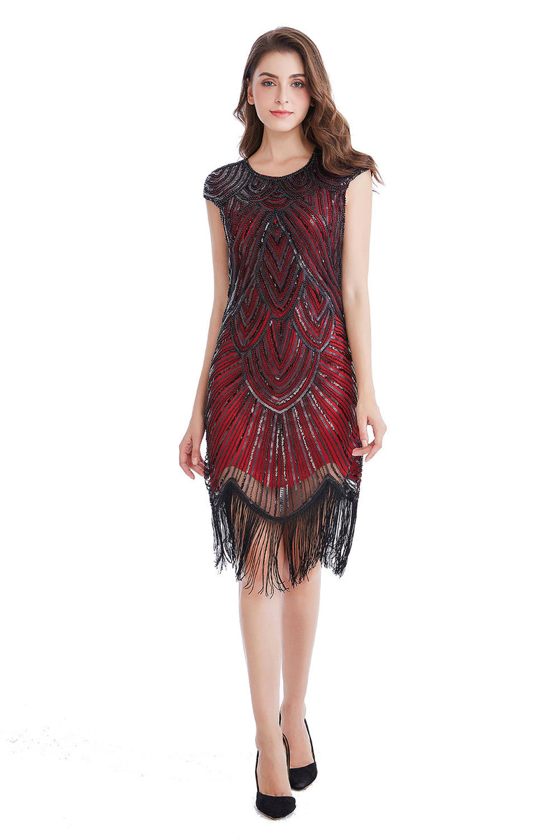 1920s Red Wine Gatsby Party Flapper Dress