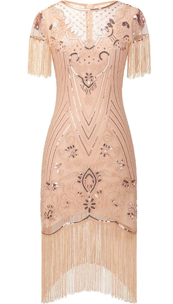 Rose Gold Ladies 1920s Flapper Fashion Dress
