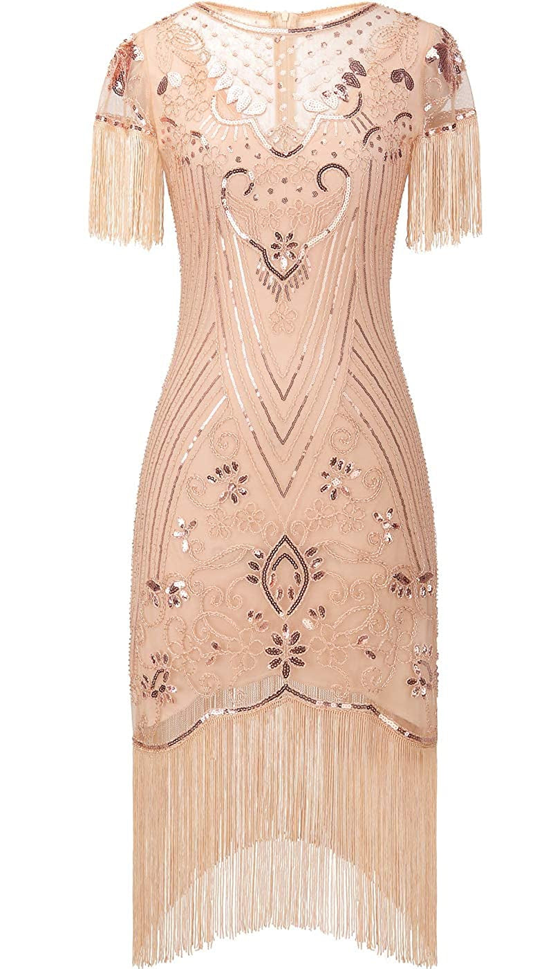 Rose Gold Ladies 1920s Flapper Fashion Dress