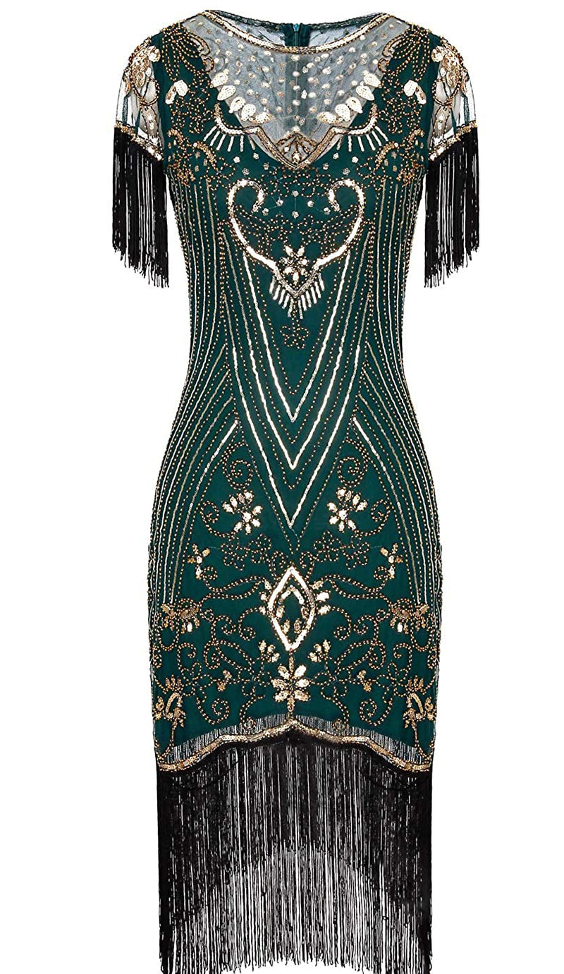 Green Ladies 1920s Flapper Fashion Dress