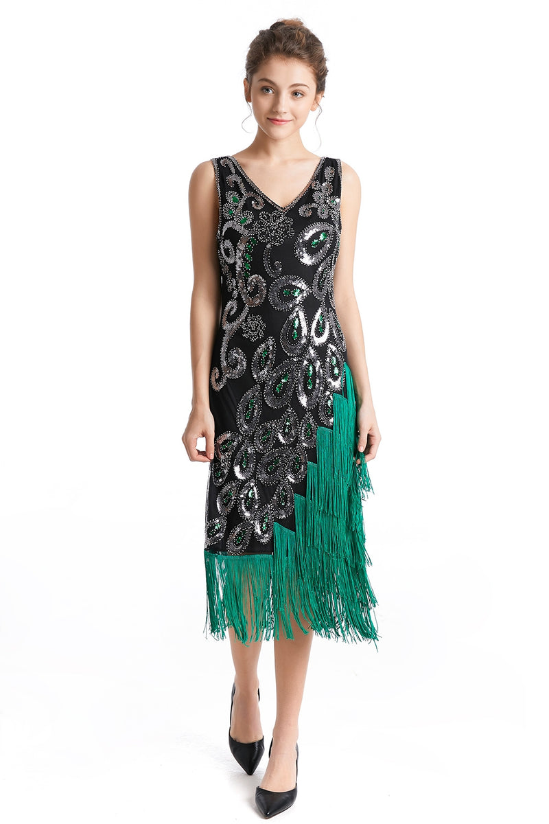 Ladies Green 1920s Flapper Vintage Fancy Dress Costume