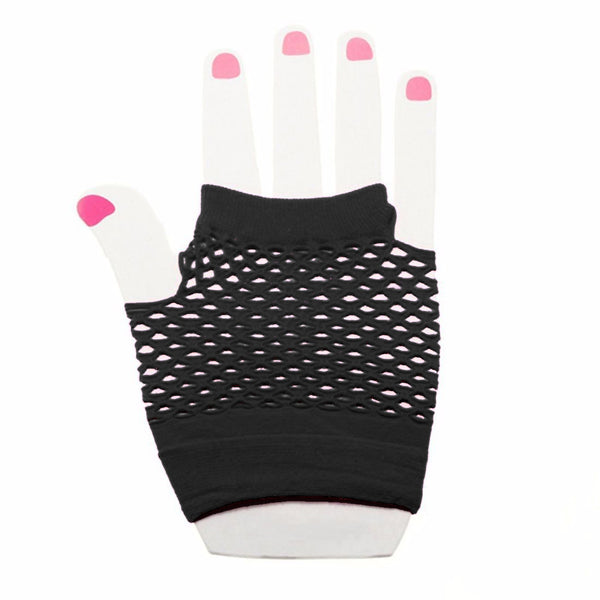 Black Fishnet Gloves Fingerless Wrist Length 70s 80s Women's Neon Party Dance