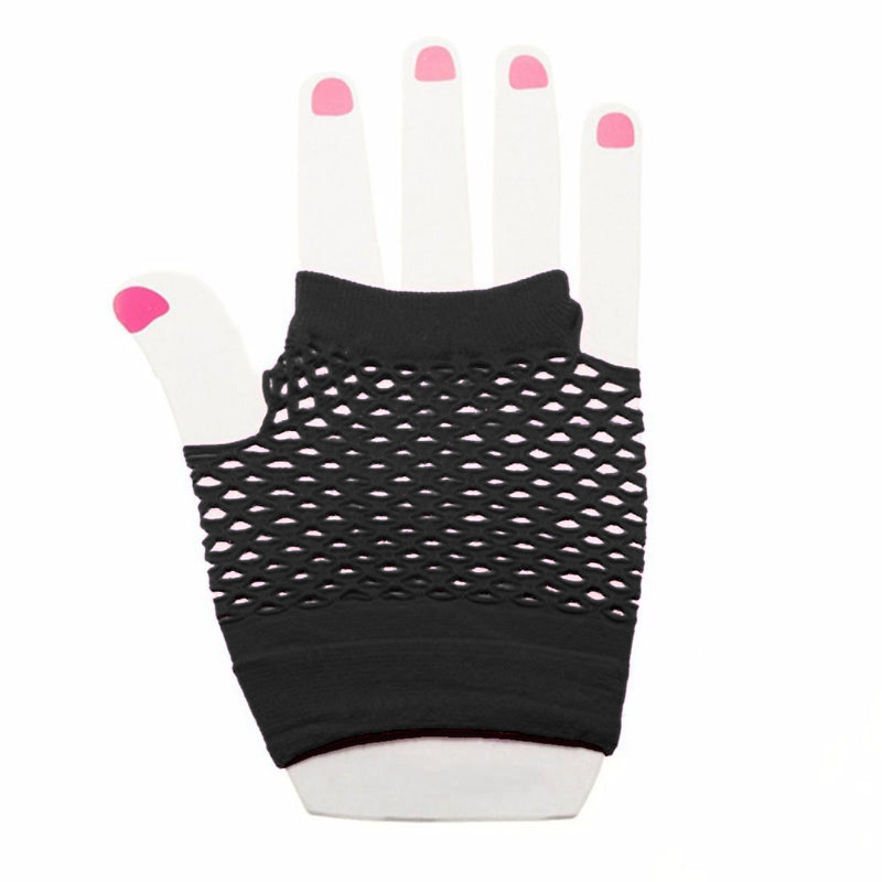 Black Fishnet Gloves Fingerless Wrist Length 70s 80s Women's Neon Party Dance