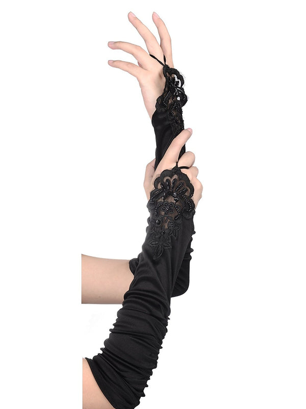 Black Gloves Over Elbow Length 70s 80s 1920s Women's Lace Party Dance Costume