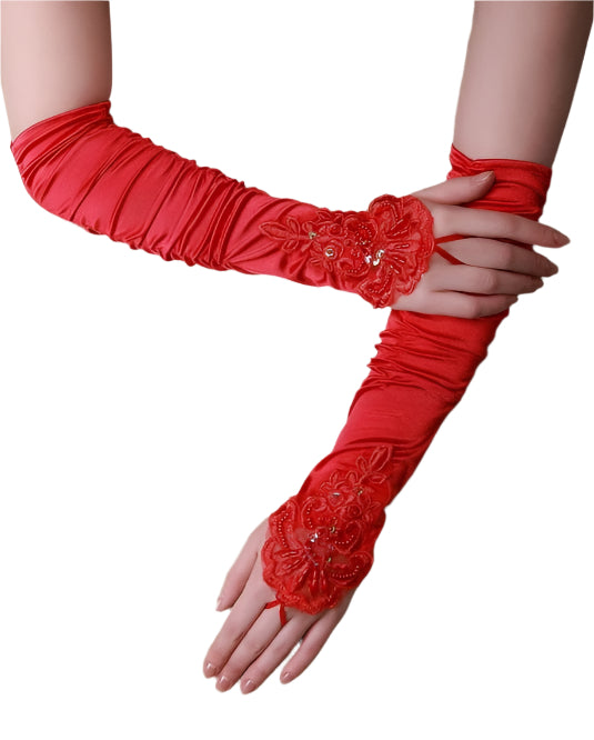 Red Gloves Over Elbow Length 70s 80s 1920s Women's Lace Party Dance Costume