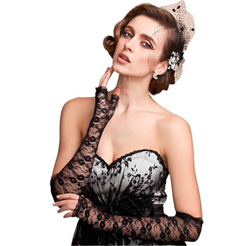 Black Gloves Fingerless Over Elbow Length 70s 80s Women's Lace Party Dance Costume