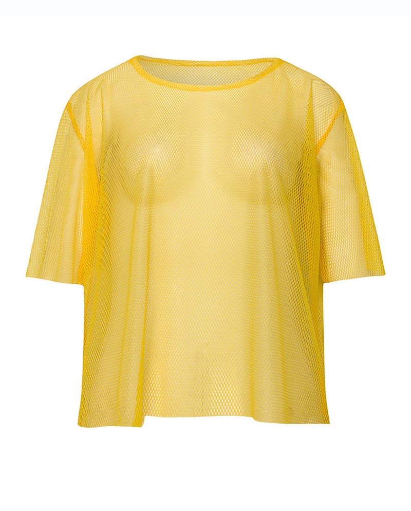 Yellow Neon Fishnet Vest Top T-Shirt 1980s Costume