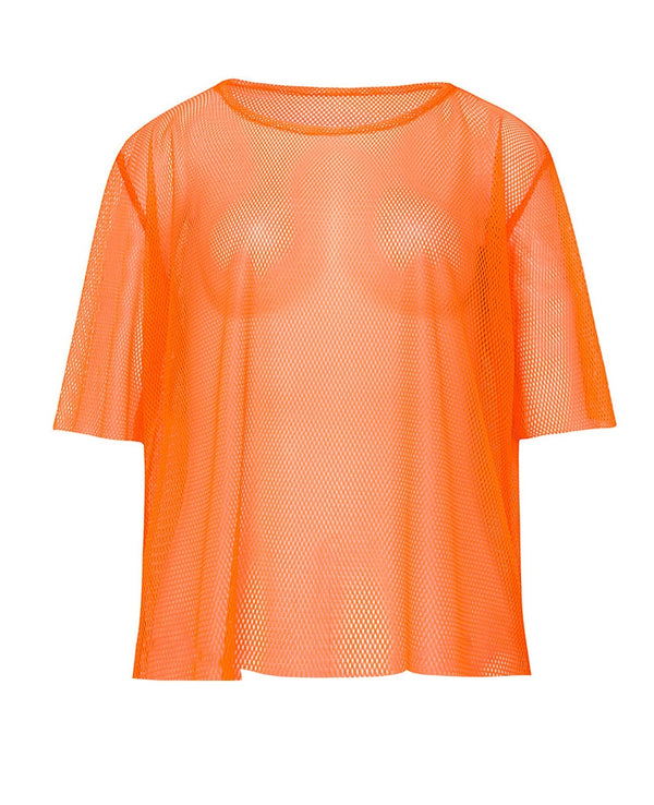 Orange Neon Fishnet Vest Top T-Shirt 1980s Costume
