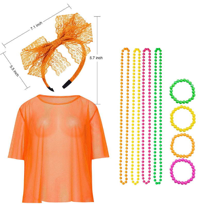 Orange Neon Fishnet Vest Top Set