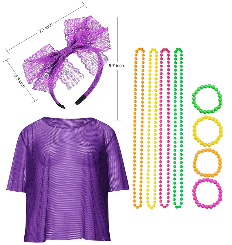 Purple Neon Fishnet Vest Top T-Shirt Set