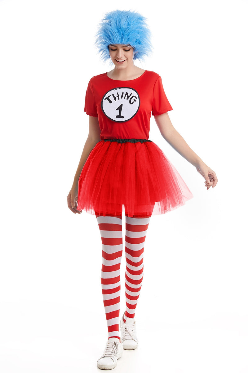 Ladies Red Dr Seuss Thing 1 and Thing 2 Costume Set