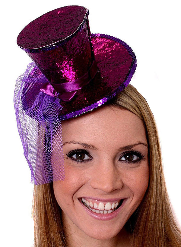 Purple Fever Mini Top Hat on headband Ladies Mini Glitter Top Hat
