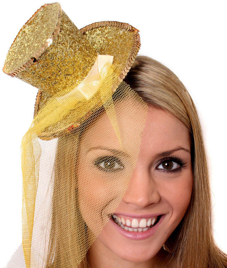Gold Fever Mini Top Hat on headband Ladies Mini Glitter Top Hat