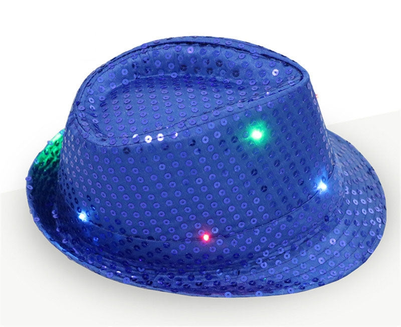 Kids Blue LED Light Up Flashing Sequin Costume Hat