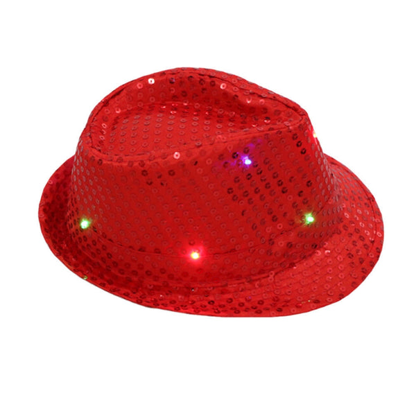 Adults Red LED Light Up Flashing Sequin Hat