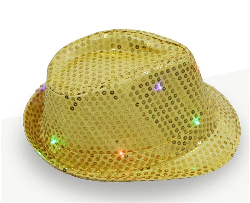 Adults Gold LED Light Up Flashing Sequin Costume Hat