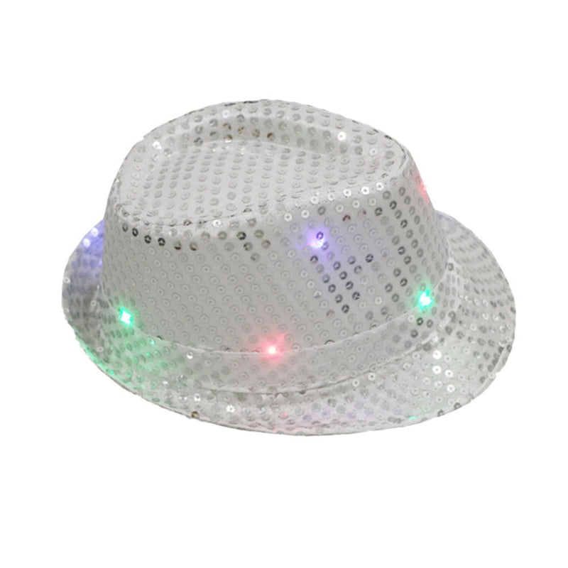 Adults Silver LED Light Up Flashing Sequin Costume  Hat