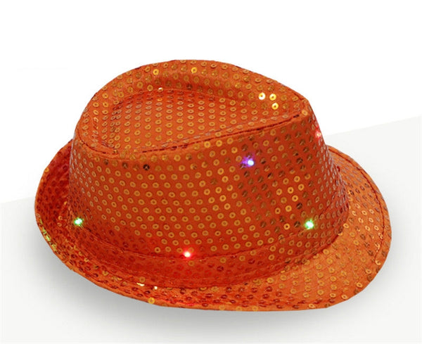 Adults Orange LED Light Up Flashing Sequin Costume Hat