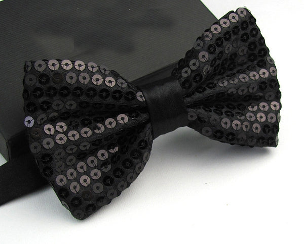Black Glitter Sequin Clip-on Bowtie Dance Party Bow Tie Costume Accessory