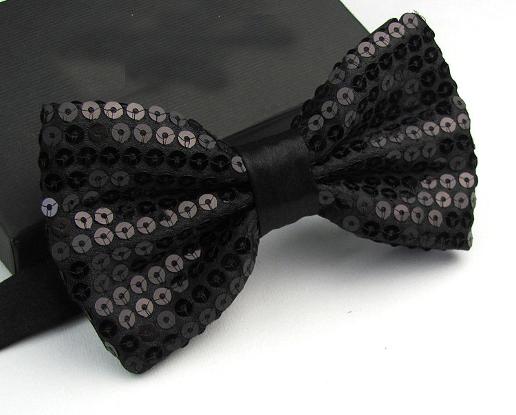 Black Glitter Sequin Clip-on Bowtie Dance Party Bow Tie Costume Accessory