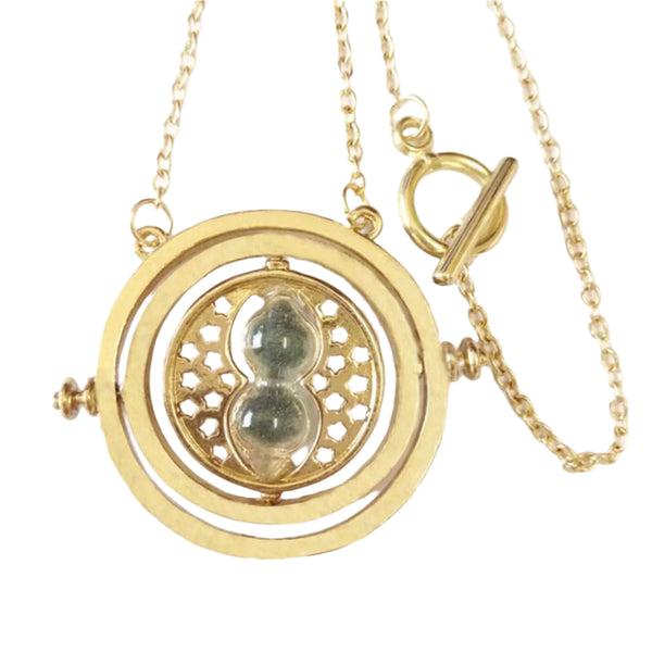 Harry Potter Time Turner Necklace Hermione Granger Rotating Spins Gold Hourglass