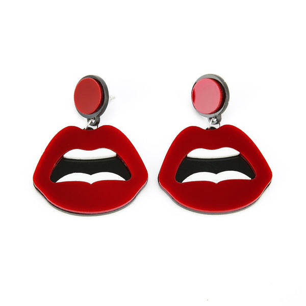 Ladies Lips Earrings Neon 1980s 90s Retro Rock Star