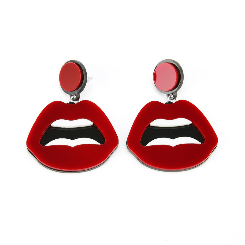 Ladies Lips Earrings Neon 1980s 90s Retro Rock Star