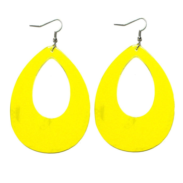 Yellow Teardrop Earrings Neon 80s Retro Rock Star