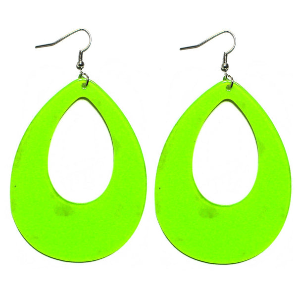 Green Teardrop Earrings Neon 80s Retro Rock Star