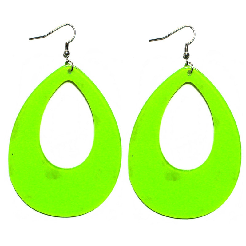Green Teardrop Earrings Neon 80s Retro Rock Star