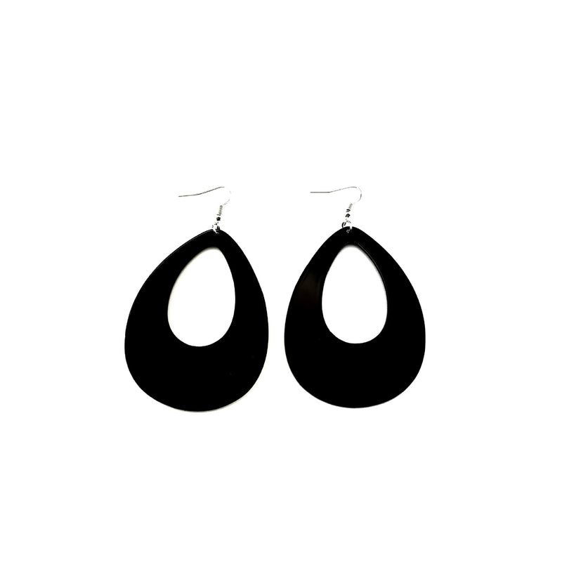 Black Teardrop Earrings Neon 80s Retro Rock Star Jewellery