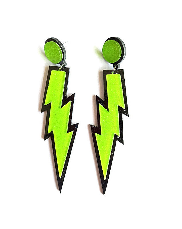 80s Green Glitter Lightning Earrings