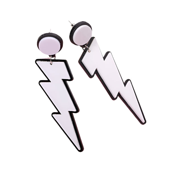 White Glitter lightning Rock Star 80s Earrings