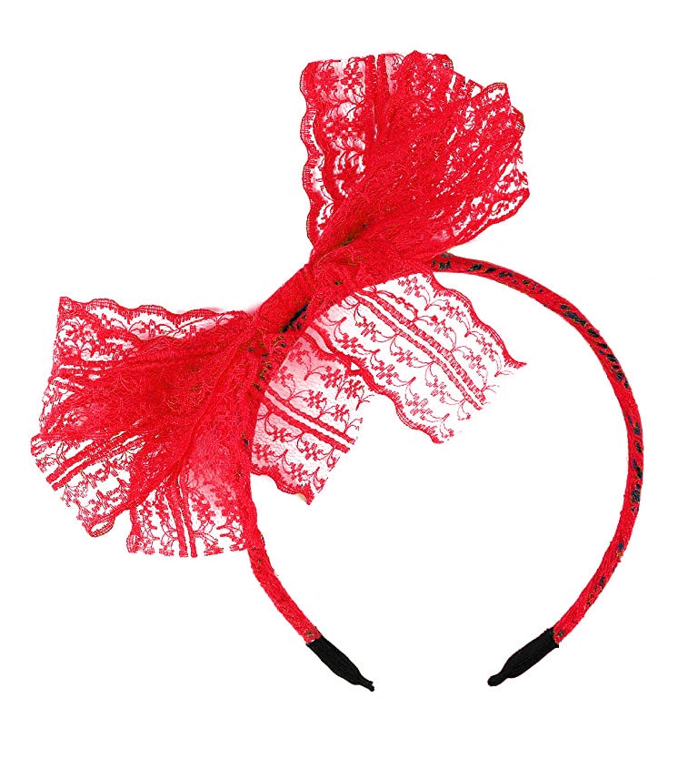 80s Party Lace Headband Red