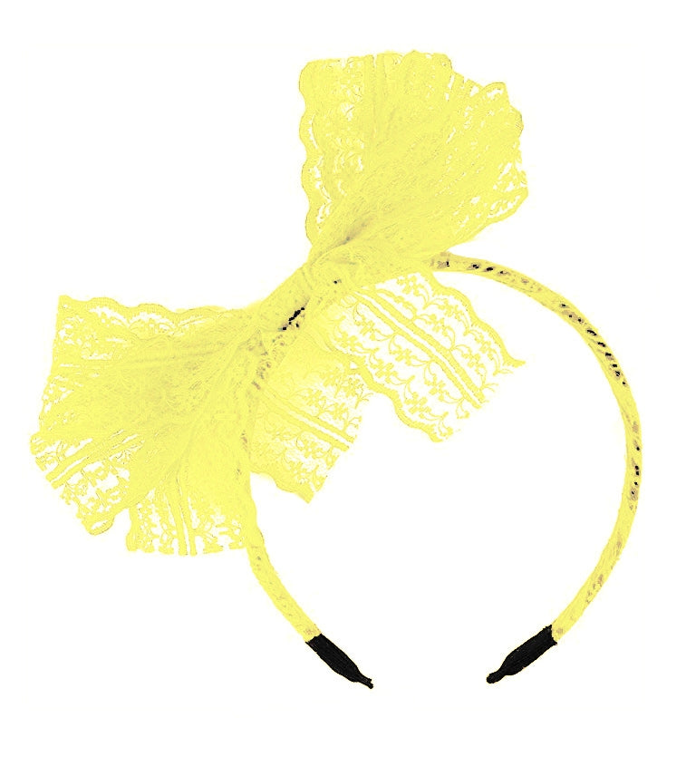 80s Party Lace Headband Yellow